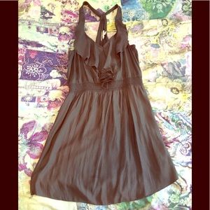 Smoky Gray Halter Ruffled Tank Dress